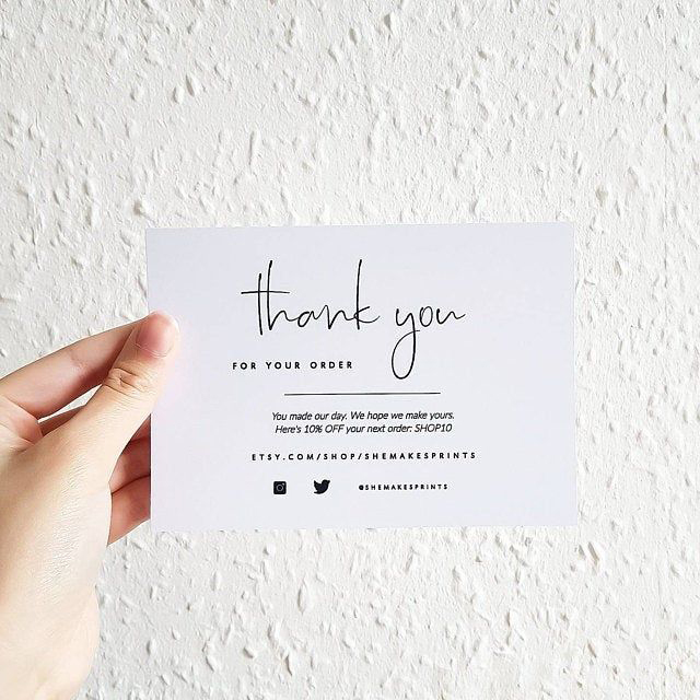 Wholesale white card stock logo printing thank you for your order paper cards