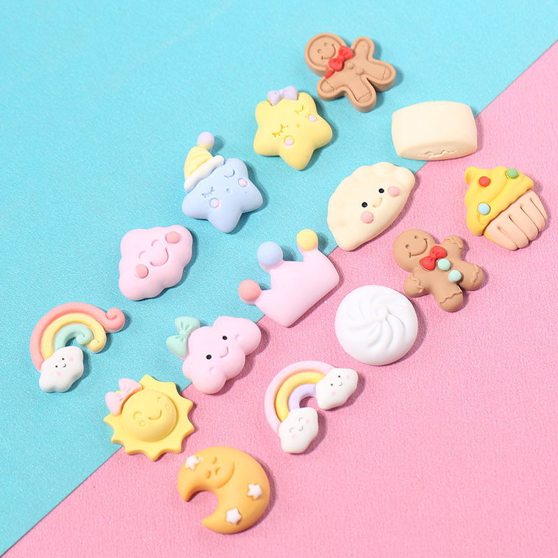 50pcs Lovely Dumplings Rainbow Moon Star Gingerbread Man Flatback Cabochon Scrapbook Kawaii DIY Embellishments Accessories