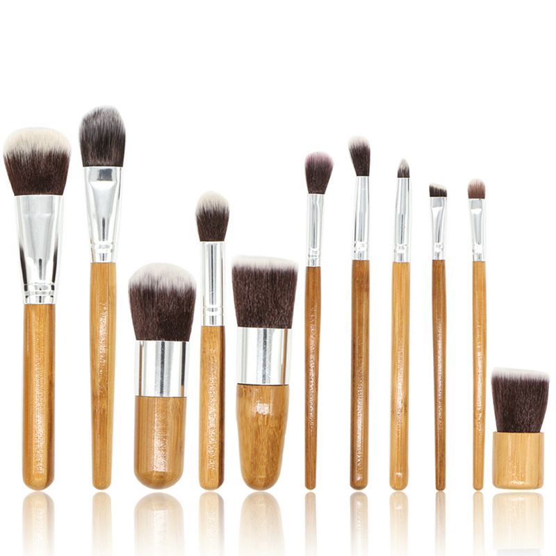 11Pcs Bamboo Makeup Brush Set Vegan Cruelty Free Kabuki Brush Set Foundation Blending Eye Shadows Blush Cosmetics Brush