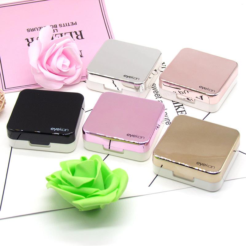 reflective Cover contact lens case with mirror color contact lenses case box Container cute Lovely Travel kit