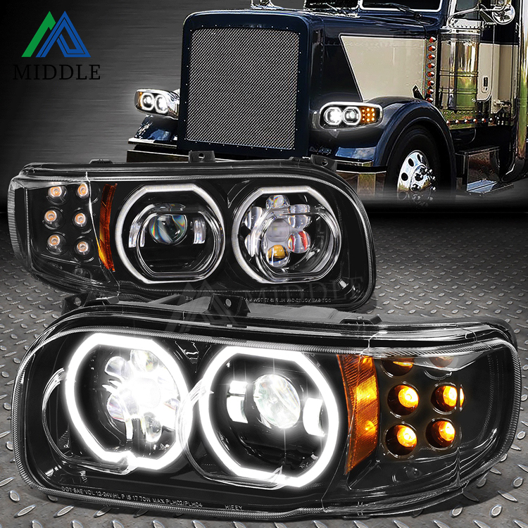 NEW ARRIVAL AMERICAN TRUCK LED DRL WITH SEQUENTIAL TURN SIGNAL BLACK STYLE HEADLIGHT FOR 2008-2021 PETERBILT 389 388 567
