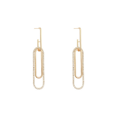 S925 silver needle exaggerated Earrings feminine ear ornaments full diamond long geometric cold wind Earrings