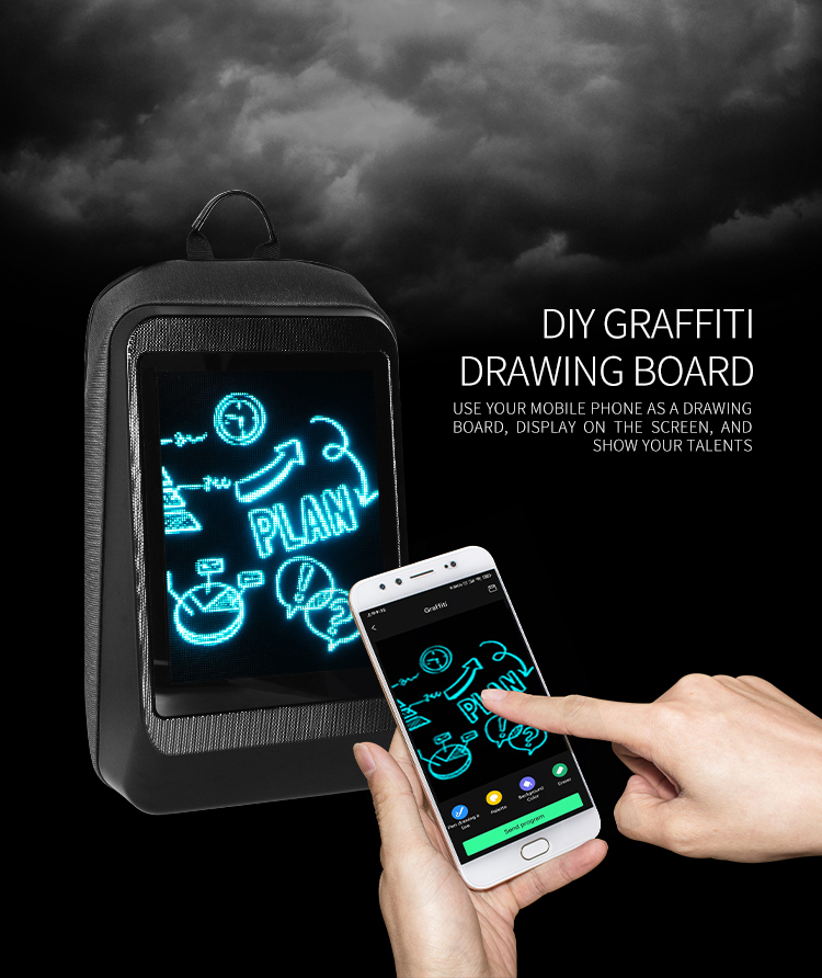 96*128 Full-color Dot Matrix Screen High-definition Black King Kong Backpack P2 Screen Custom DIY Dynamic Led Backpack