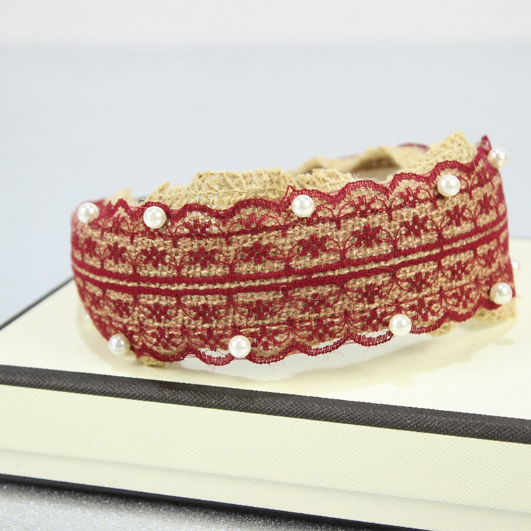 2021 European and American fashion Linen Lace pearl wide brimmed women's hair band