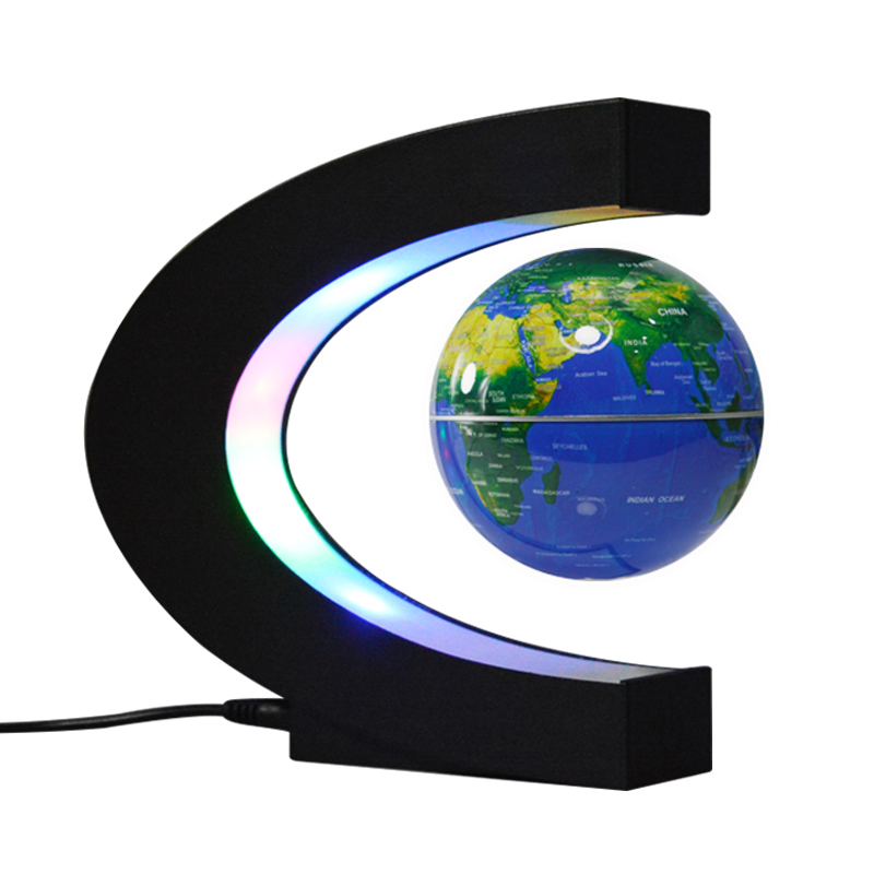 New C Shape Magnetic Levitation Floating Globe with LED Lights Levitating Rotating World Map Blue Ball for Home Office Decor