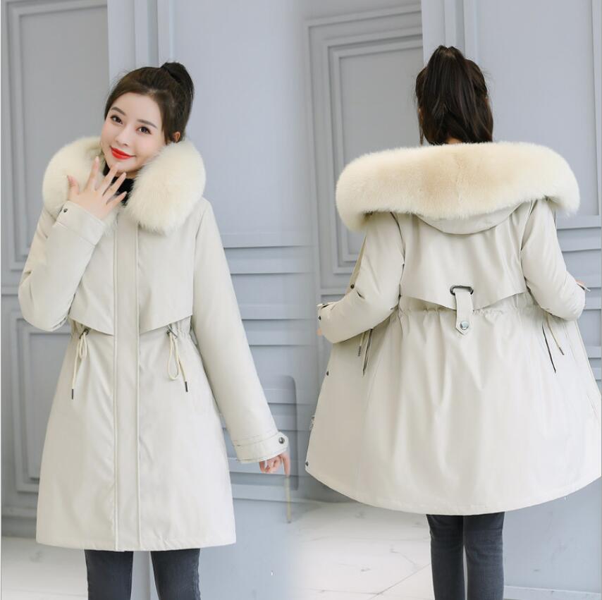 2021 Plus Size Winter Women Jacket Thick Wool Line Cotton Padded Parka Mujer Slim Fur Hooded Long Coats Female 2021