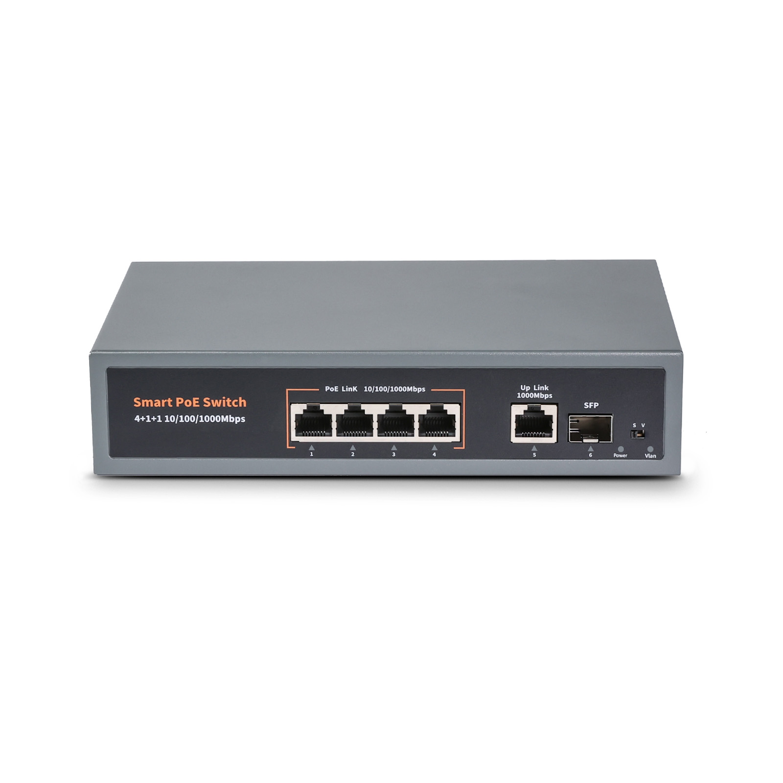 6-портовый 4-портовый коммутатор 1000 м PoE, 4x10/1000 Мбит/с порт POE 1x10/1000 Мбит/с Порты восходящего канала, 1x10/1000 Мбит/с SFP, 78Wx