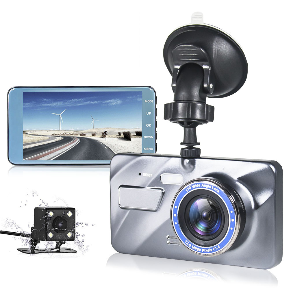 V4 Автомобильный регистратор с 170 широкоугольный Dash Cam в режиме циклической записи автомобильная камера заднего вида HD 1080P с двумя объективами Автомобильный видеорегистратор Камера с экраном 4 дюйма
