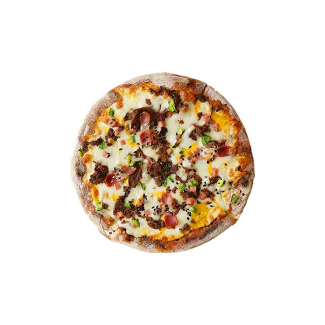Корейская замороженная пицца Bulgogi с добавлением перца и сыра mozzarella делает лучшую комбинацию