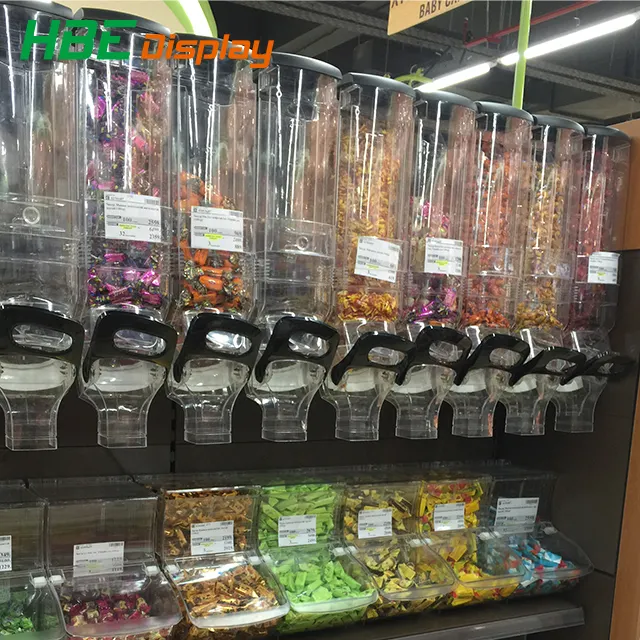 Transparent plastic BPA free storage acrylic dry bulk food wholesale candy gravity dispenser for supermarket