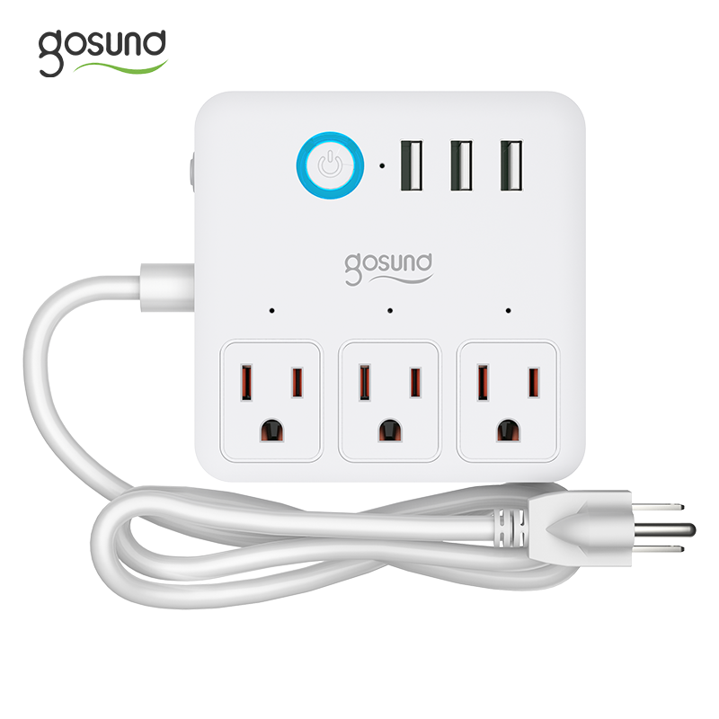 Удлинитель Gosund, защита от перегрузки с 3 умными USB-портами и 3 американскими выходами, удлинитель с защитным затвором для детей