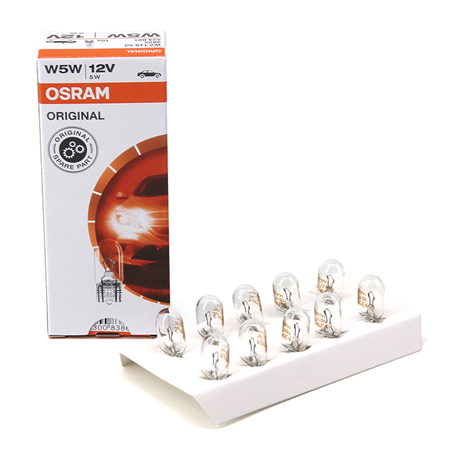 Оригинальная стеклянная лампа OSRAM W5W 2825 T10 12 В 5 Вт W2.1 * 9.5d, вспомогательная лампа, Сделано в Италии