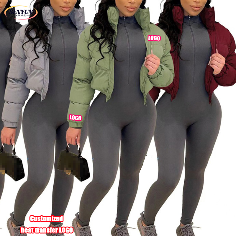 2025 New Autumn Plain Sexy Down Coats Fashion Bubble Custom Heat Transfer Logo Winter Cropped Light Plus Size Puffer Jacket