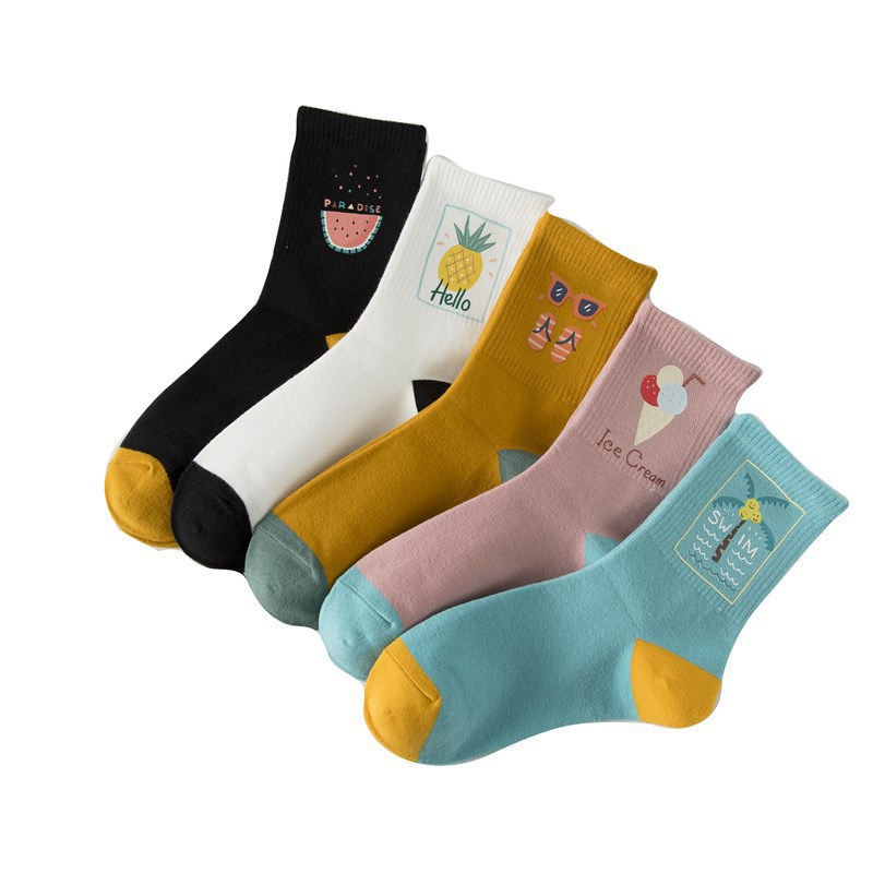 Wholesale New Fashion Funny Hot Printing Fruits Women Socks Cotton Fancy Lovely Women Socks