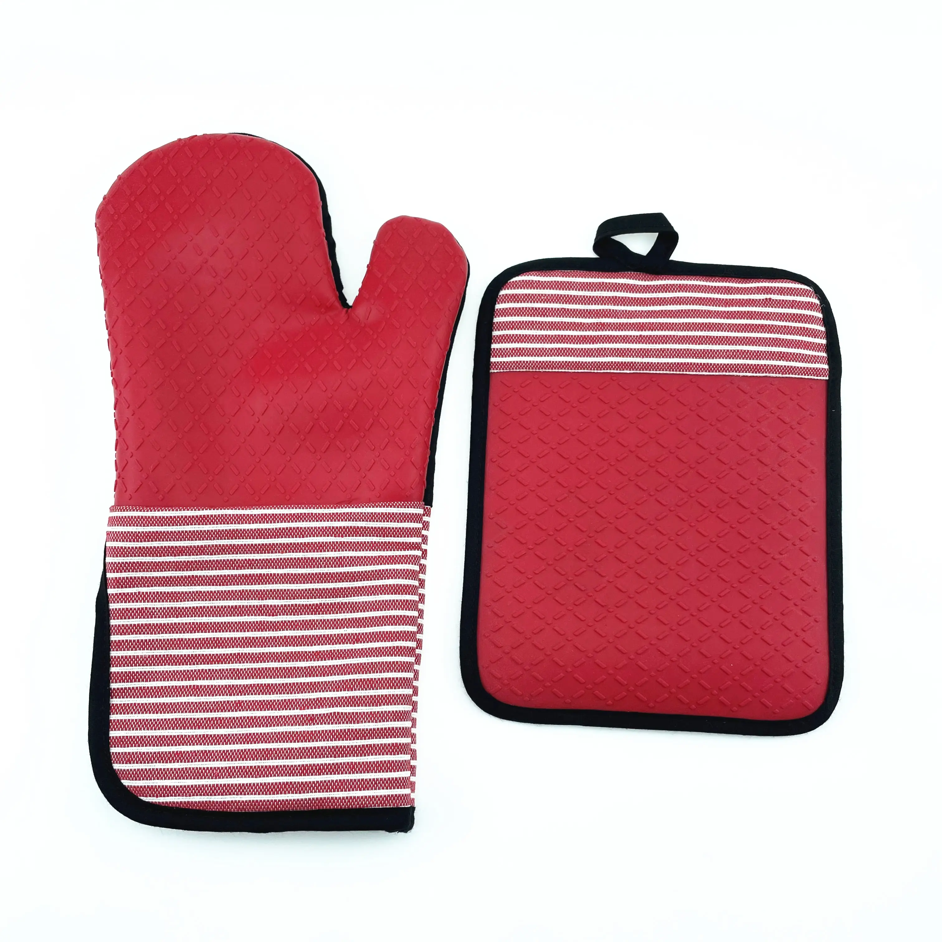 Extra long microwave baking silicone oven mitts and pot holders set