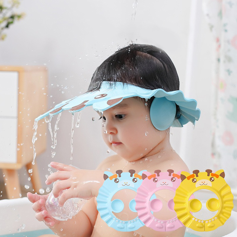 Baby Shower Cap,with Earmuff Safe Shampoo Shower Bathing Protection Bath Cap,Soft Adjustable Bath Shampoo Cap for Toddler