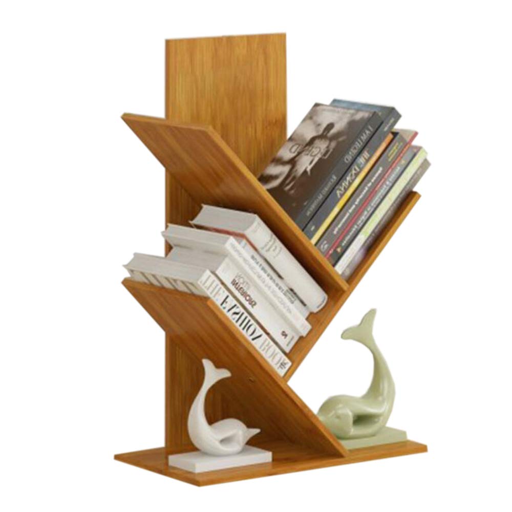 Environmental Protection Floor T-Shaped Base Bamboo Bookcase,Bookshelf With 3 Layer