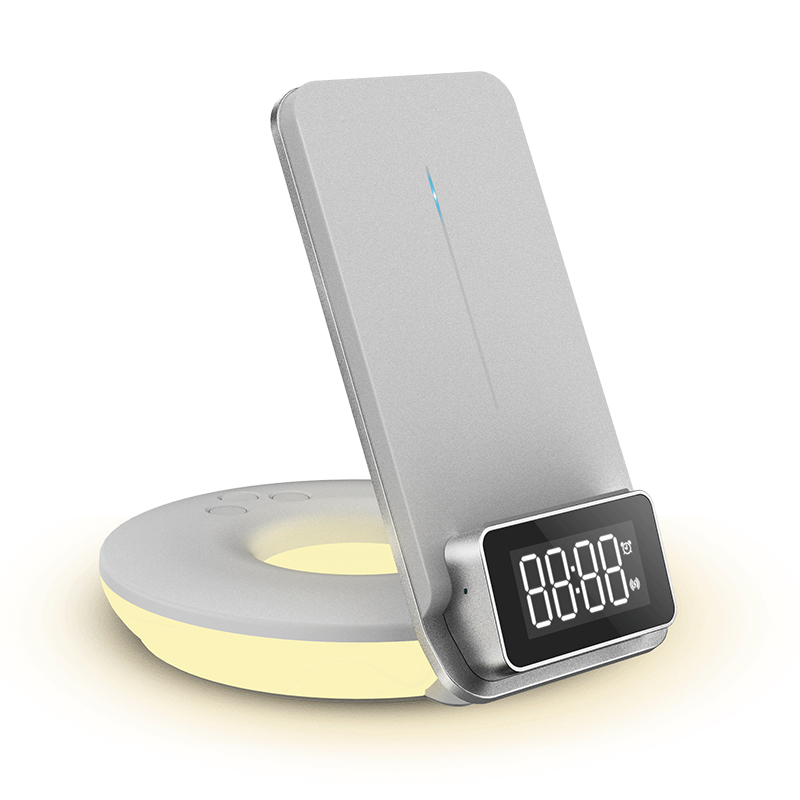 Latest Technology Product 3 in 1 Digital Alarm Clock Desk Lamp 15w Phone Wireless Charger Stand for Iphone
