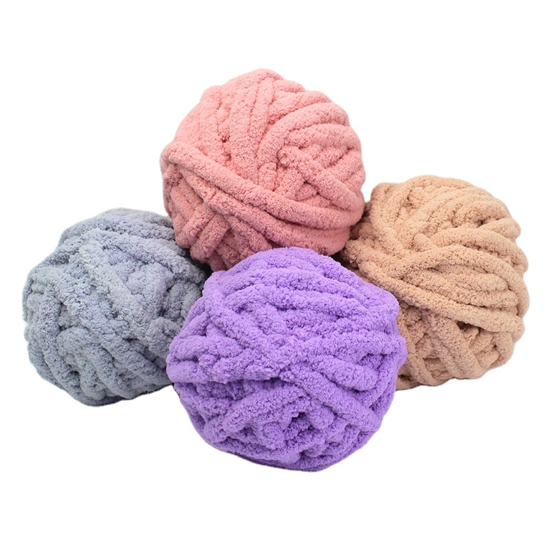 Wholesale knitting crochet bulky thick giant fancy wool 100% polyester velvet jumbo soft chunky chenille yarn