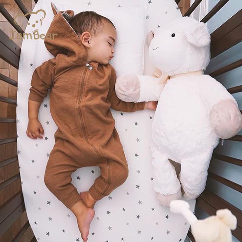 Jambear 100% органический хлопок осотп органические комбинезон; Одежда для новорожденных; Детский комбинезончик с изображением пятнистого оленя и штаны в моделирование