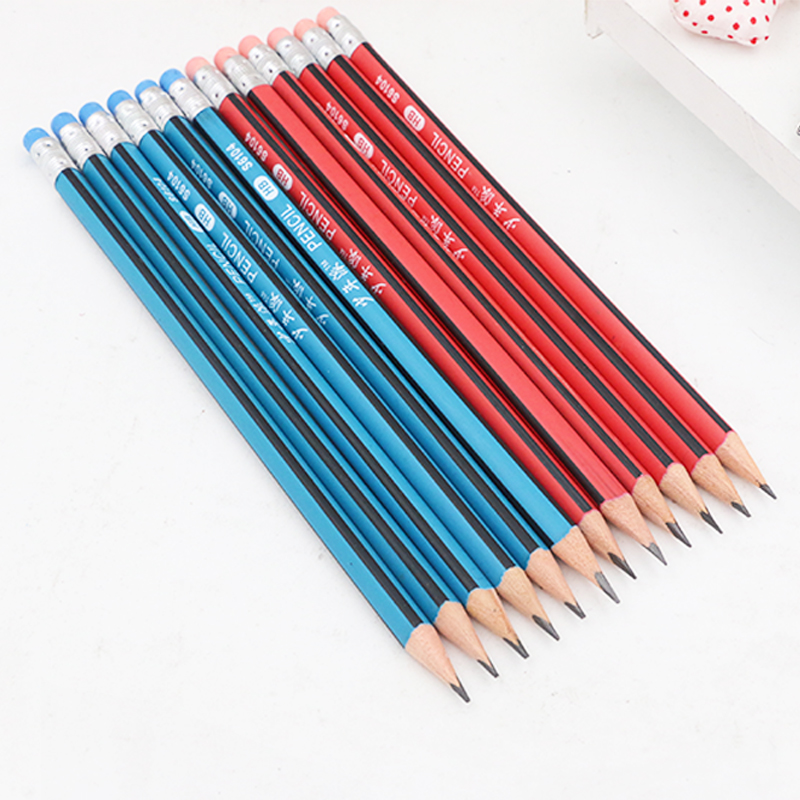 2b Hb Pencil Yellow Black Cheap Set triangular Body Wood School Office striped pencil set with eraser and sharpener