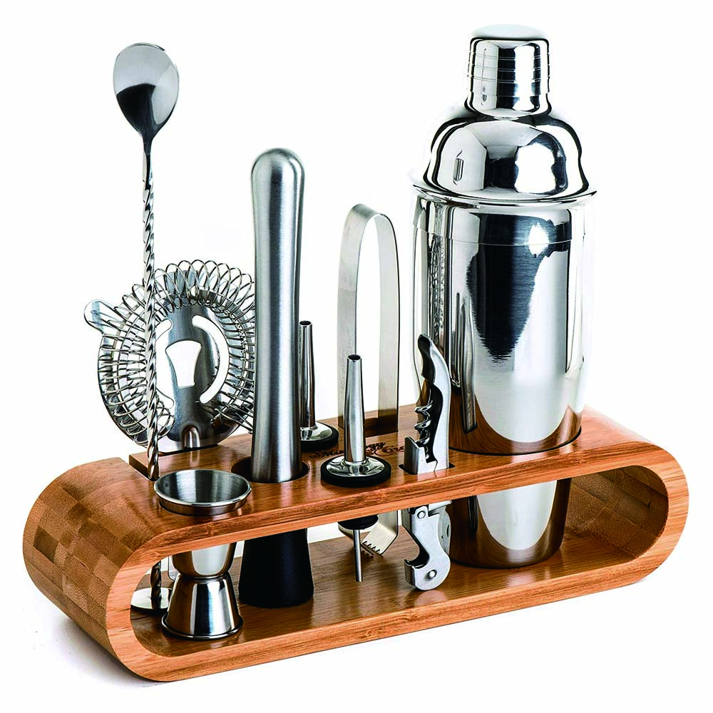 10-Piece Bar Tool Set with Stylish Bamboo Stand Bartending Kit and Martini Cocktail Shaker Set