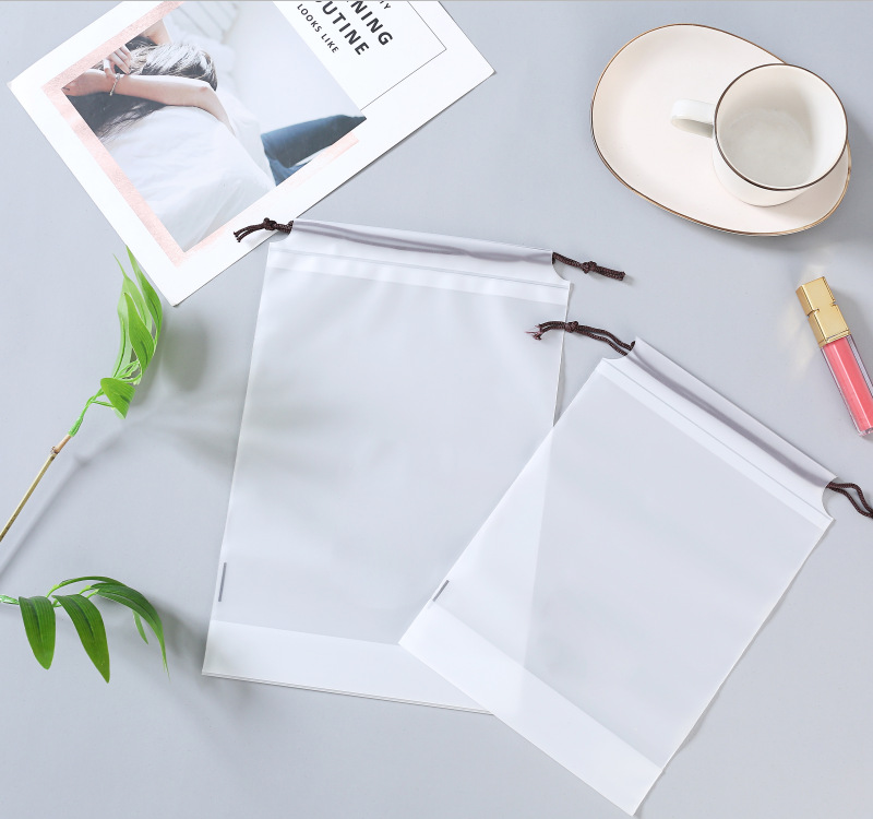 custom plastic drawstring shopping bag matte gift poly drawstring bag waterproof printed frosted drawstring bag custom logo