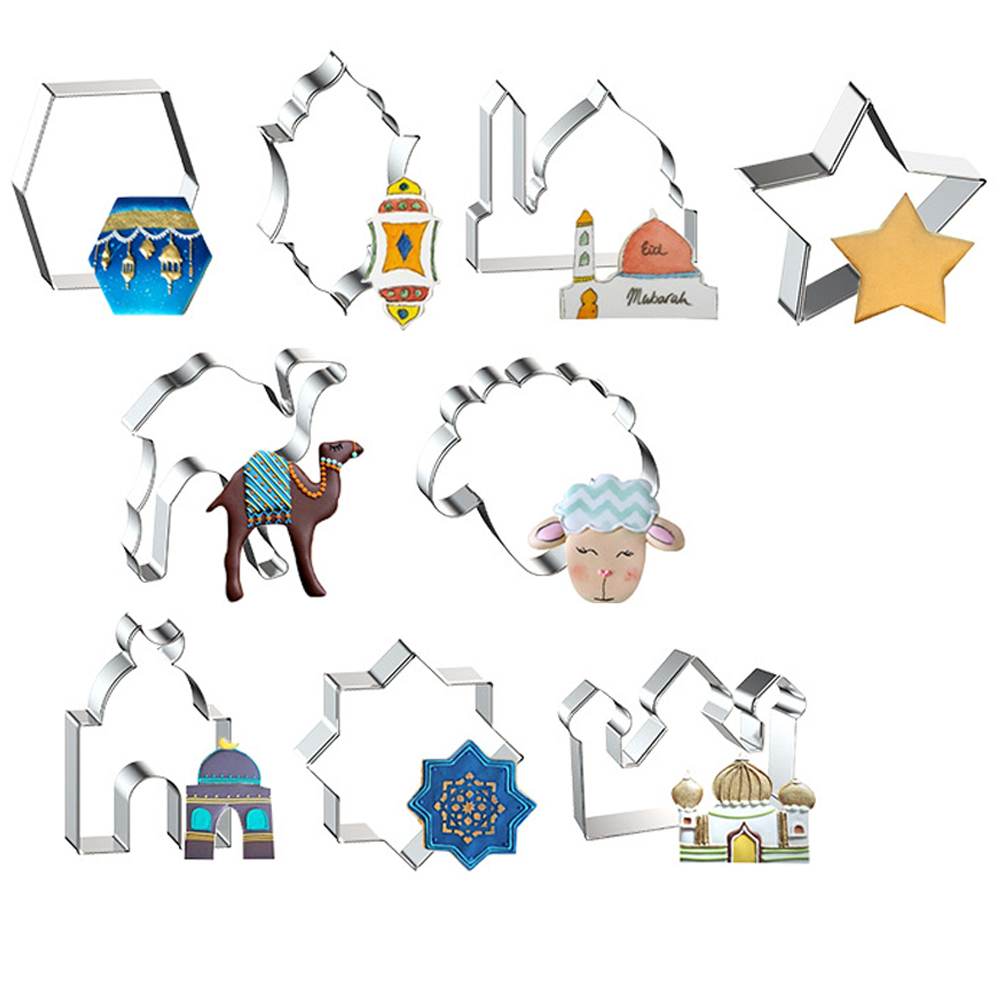9 Pcs/Set Stainless Steel Cookie Cutter Moon Castle Shaped Mold Popular Cookie Tools Set for Eid Ramadan Mubarak Party Decor