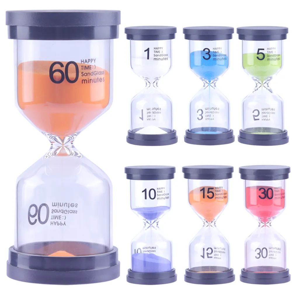colorful 1/3/5/10/15/30 minutes sand timer set pack of 6pcs hourglass sand timer for kids game timer