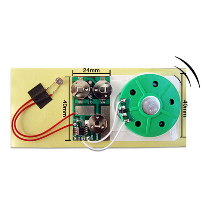 Light activated sound module with sticker for gift box or case