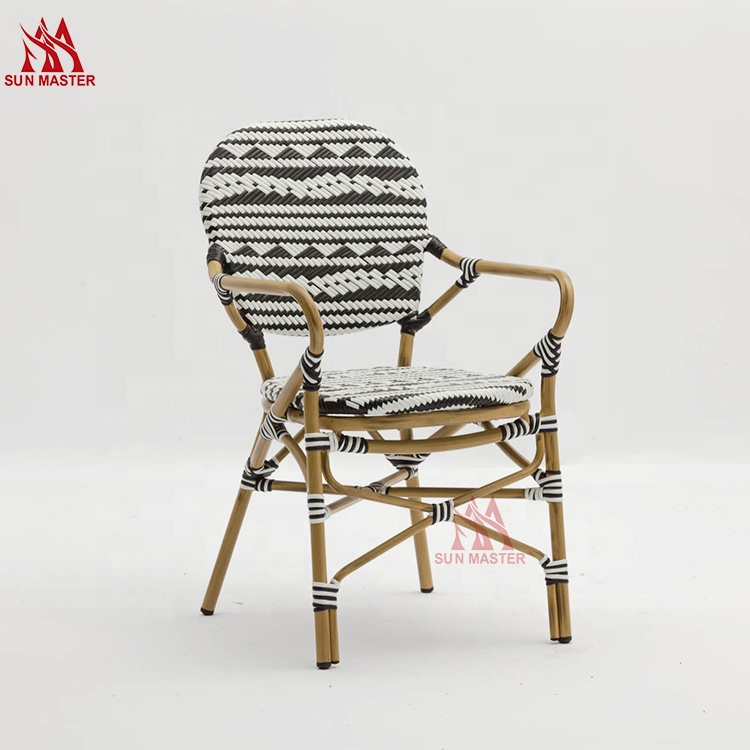 Factory Hot Sale All Weather UV Resistant Garden Aluminum Balcony Bistro Restaurant Hotel Outdoor Handmade Wicker Rattan Chair