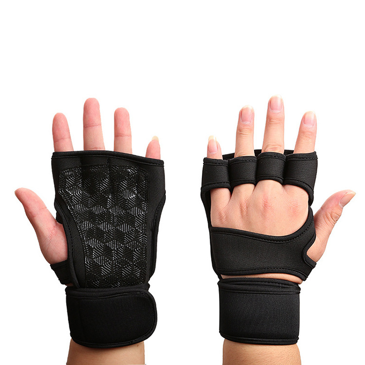 Half Finger Gym Fitness Weight Lifting Gloves with Built-in Wrist Wraps for Full Palm Protection