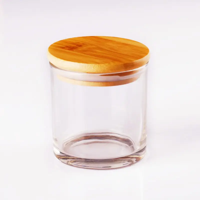 wholesale hot sale empty clear/transparent candle jars with wooden lid candle holders glass jar for candle making