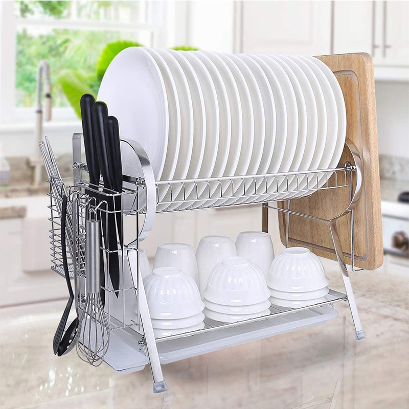 Wholesale 2 Tiers 304 Stainless Steel Sink Storage Holder Kitchen Counter Organizer Cutlery Dish Drying Rack
