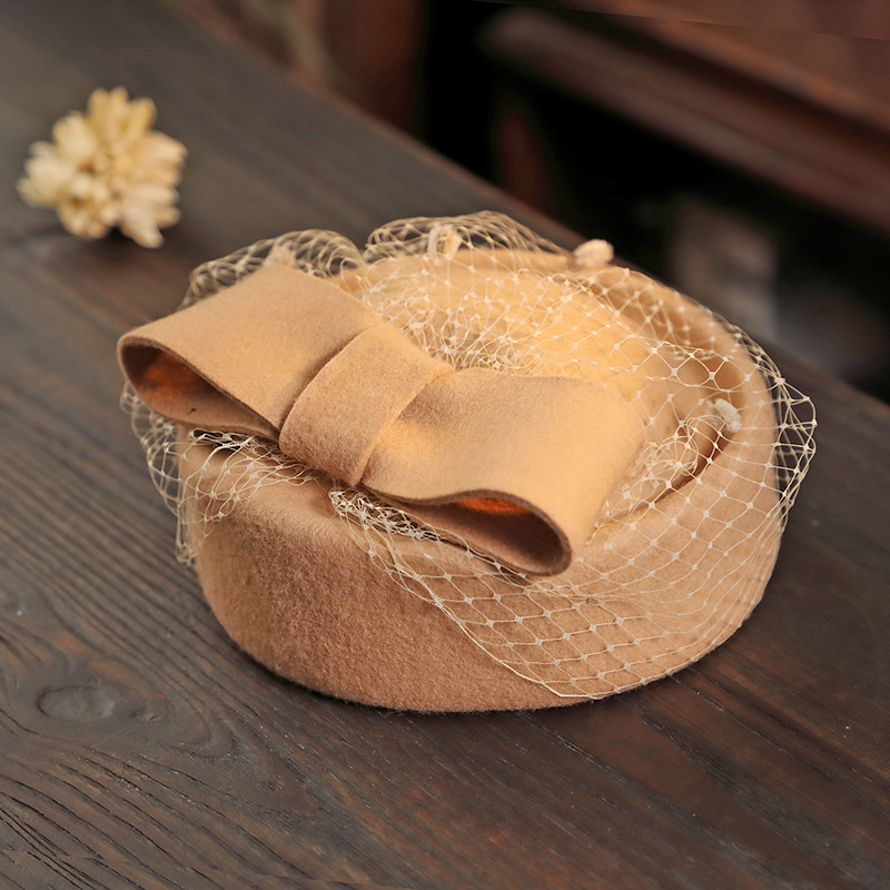 British Small Incense Style Bow Net Yarn Lace Bride And Church Hat Small Top Hat Ladies Winter