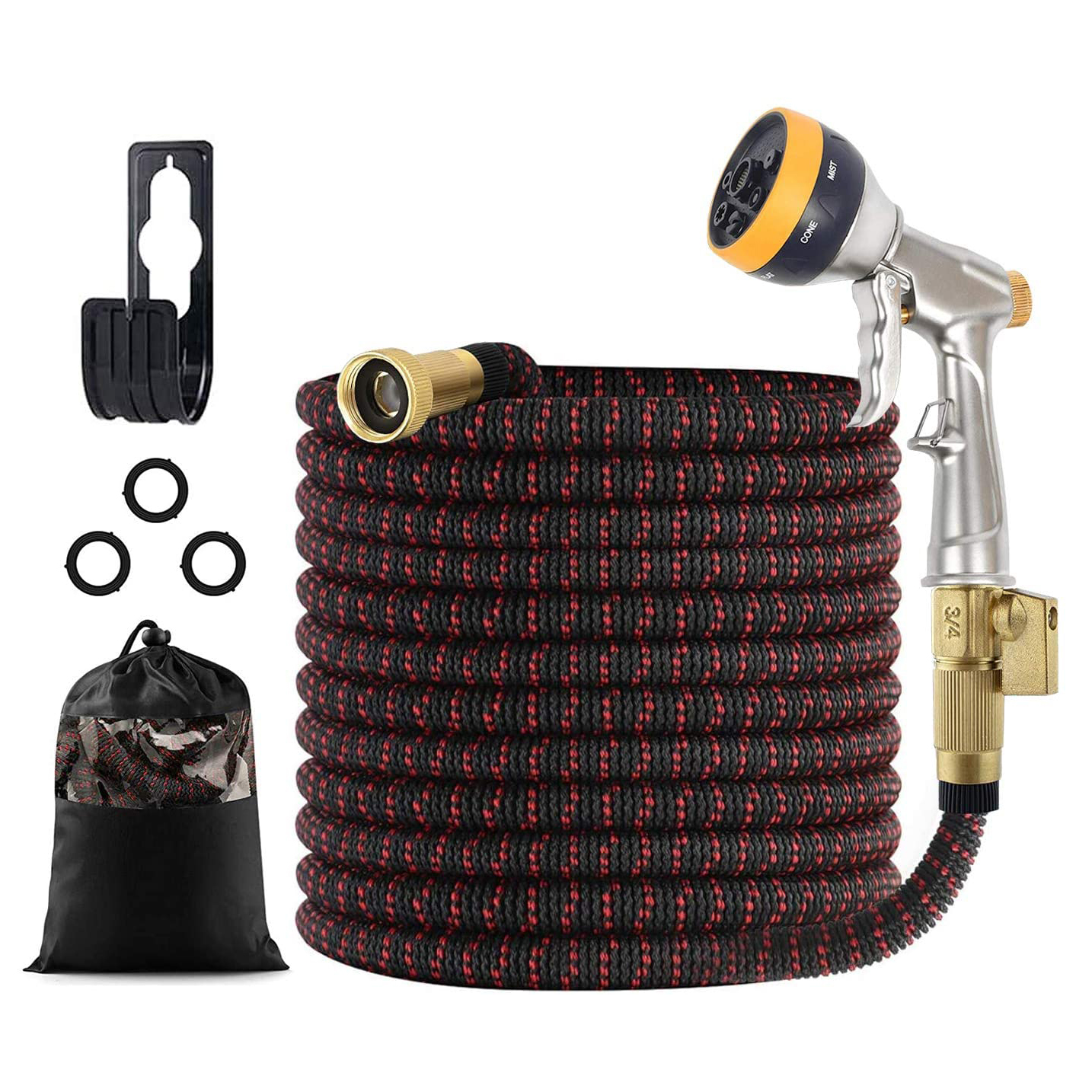 Upgraded 50 ft Extra Strength Fabric Durable Zinc alloy Spray Nozzle Water Hose Solid Brass Connectors Expandable Garden Hose