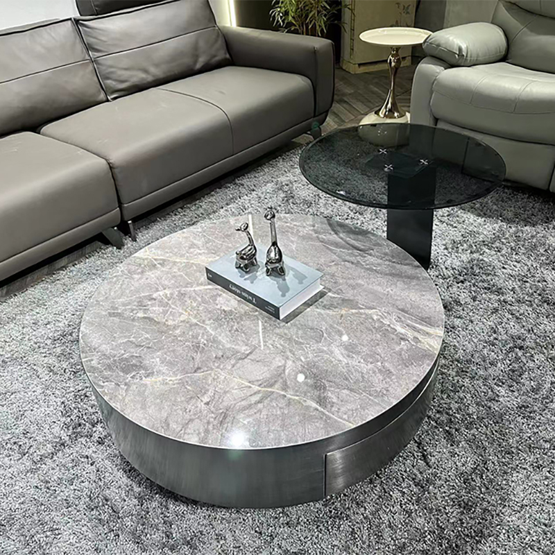 Modern Gold and Stainless Steel round Coffee Table with Glass Tea Black Living Room Furniture with Metal Base