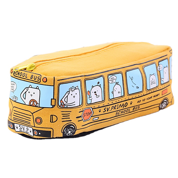 High-quality Canvas Small Animal Bus Pencil Case Brush Storage Bag Multi-functional Storage Bag