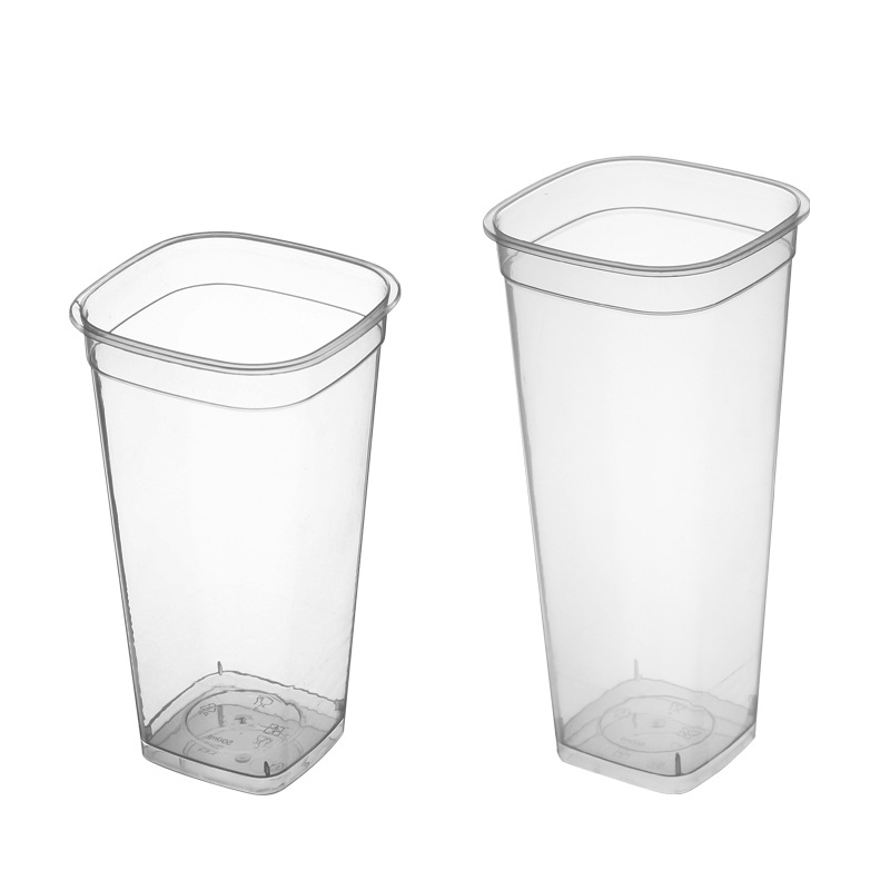 Good quality thickened 94 caliber 650ml transparent frosted injection plastic square cup