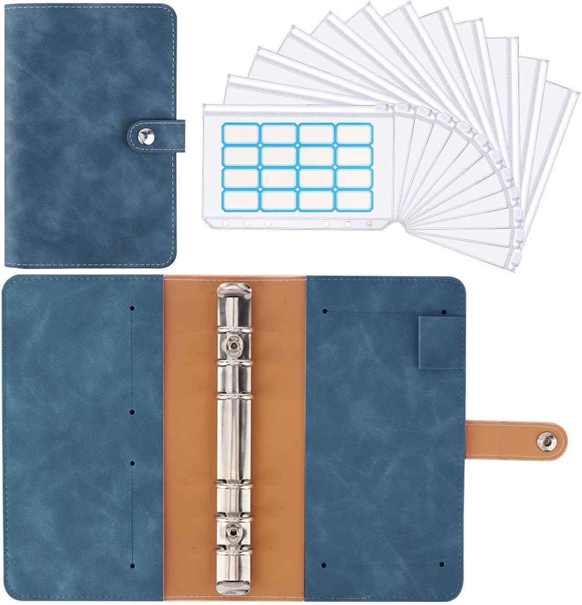 Custom PU Leather Saving 6 Ring Binder Money Organizer a5/a6/a7/b5 Budget Binder Wallet With Clear Zippered Cash Envelopes