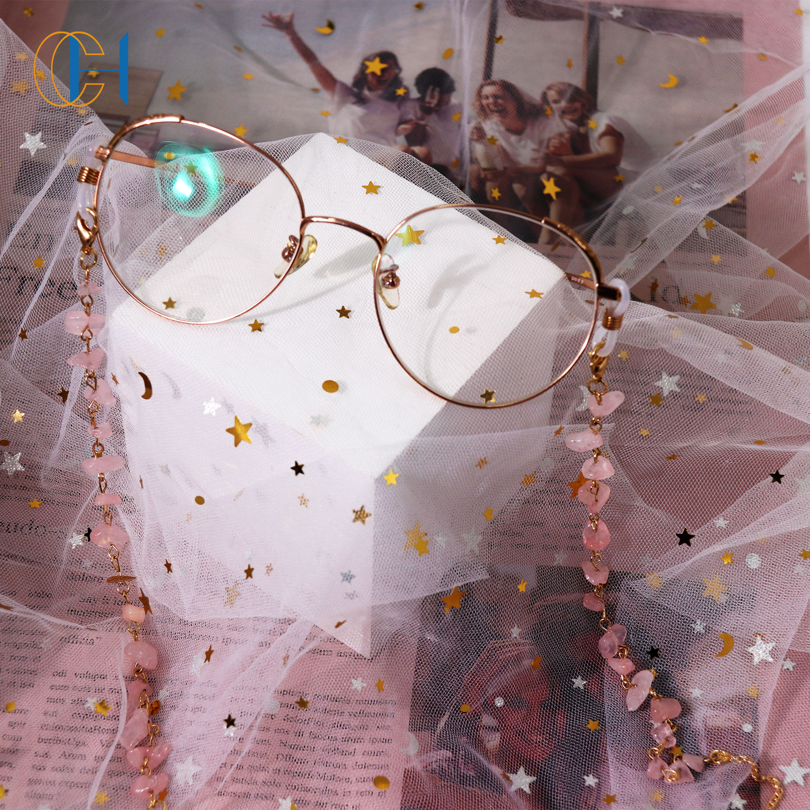 Crystal stone glasses chain metal chain for men and women
