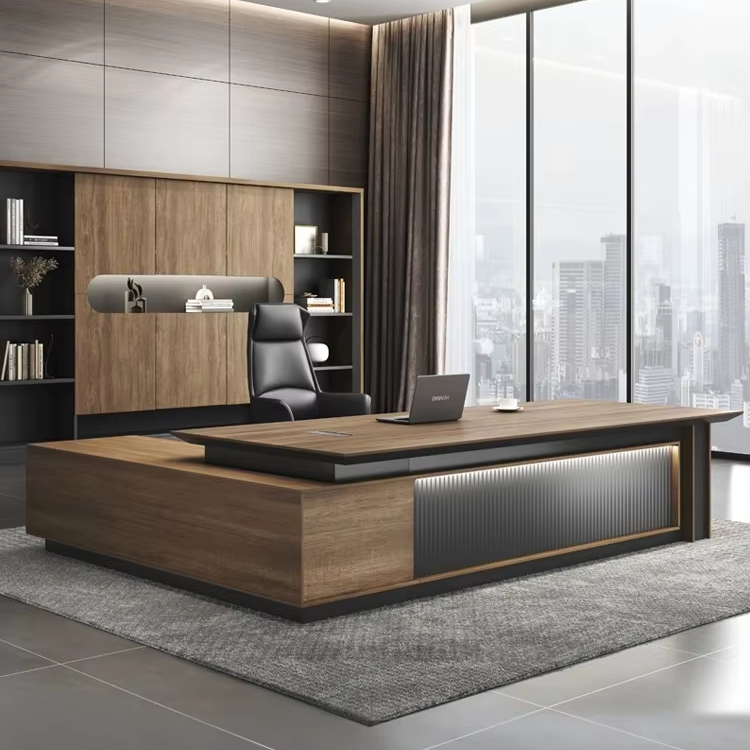 Modern Luxurious L-Shape Executive Office Desk Wooden Boss CEO Office Table for Home Study or Bedroom Furniture Modular