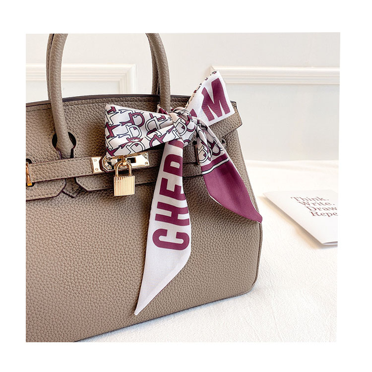 Letter Handbag Scarf Satin Neck Silk Scarf Polyester Hairband Scarf Print Autumn Long Silk Ribbon for Ladies Women Adult TWILL