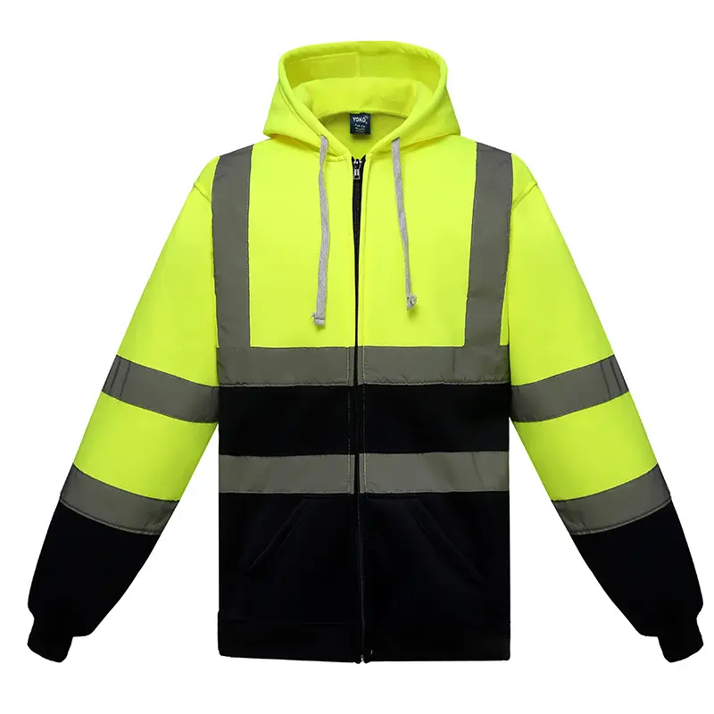 Winter Fleece Safety Hi Vis Green Construction Hoodies Custom Reflective Hoodie Jacket