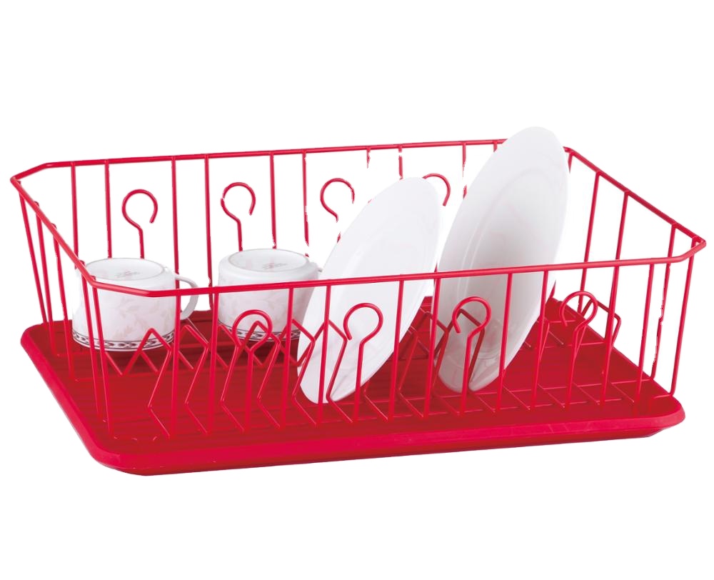 Simple design kitchen meter wire dish rack with red color