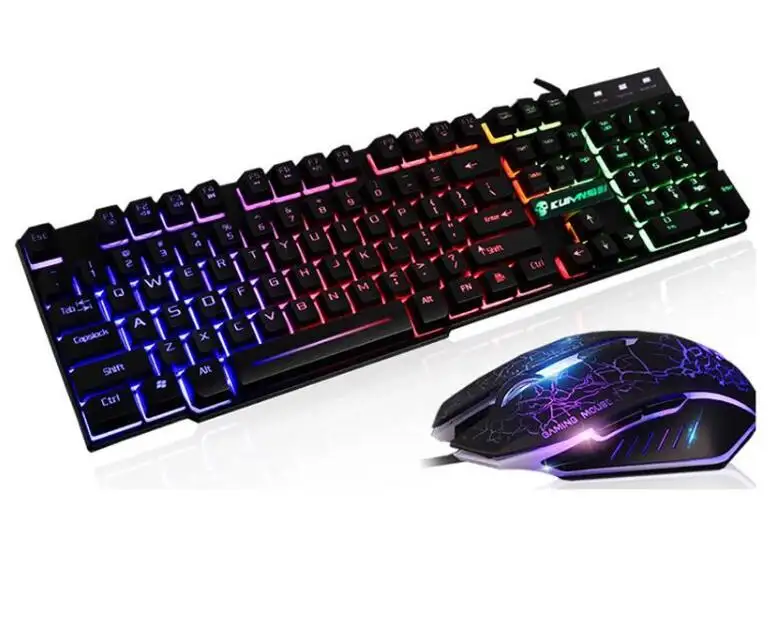 USB-клавиатура и мышь с радужной подсветкой, набор эргономичных игровых клавиатур и мыши для любителей компьютерных игр и ноутбуков