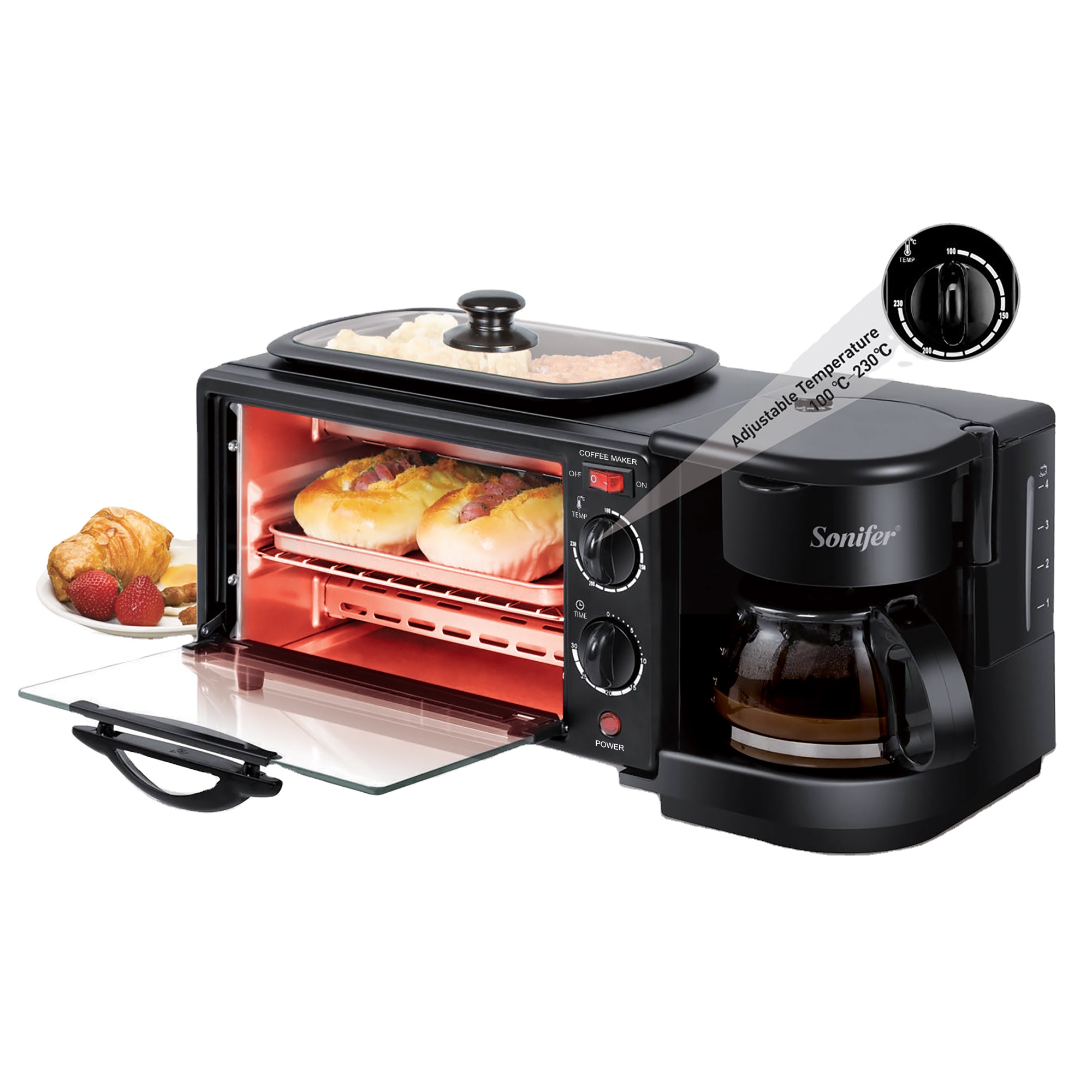 New Design Portable Retro 3 in 1 Breakfast Station Maker All in 1 Breakfast Making Machine