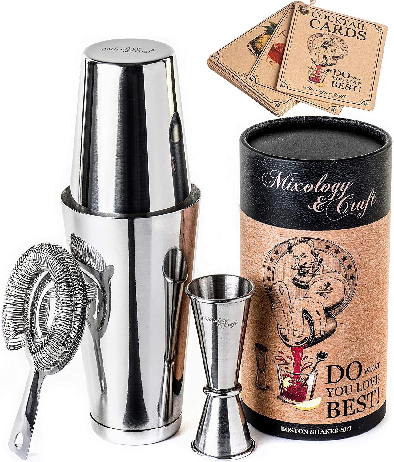 Factory Outlet Bartender 750ml 600ml Coated Boston Bar Bartender Tool Set with 30 60ml roll-rim jigger strainer