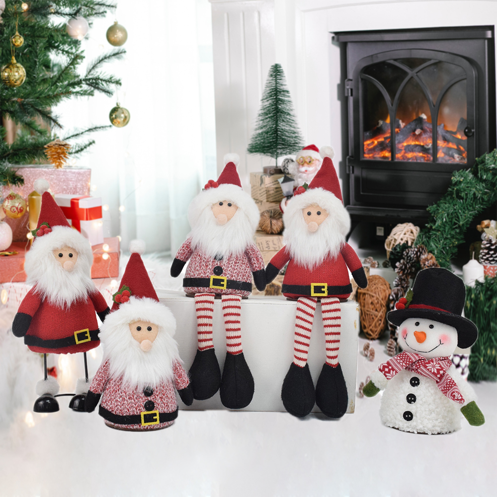 New Arrival 15" Santa Claus Doll Long Striped Legs Christmas Ornament LED Sitting Santa Plush Figurine Winter Home Decor