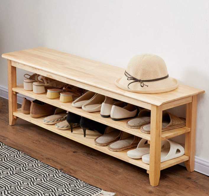 3 Tiers modern Simple Style Wood Entryway Bench wooden shoe rack with 2 in 1 Design